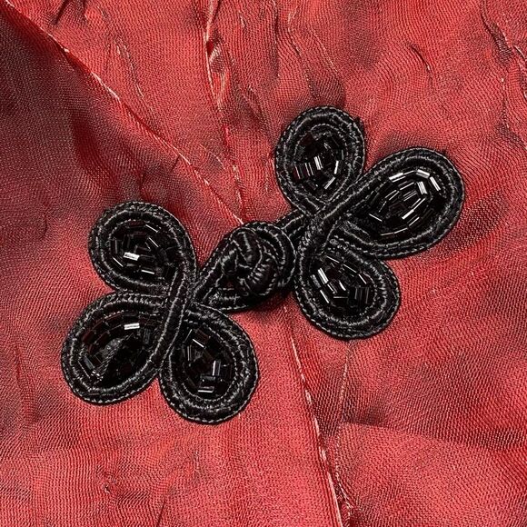 Alex Evenings Iridescent Wrap Jacket Top Beaded Frog Closure Red Holidays Sz L - Picture 6 of 15